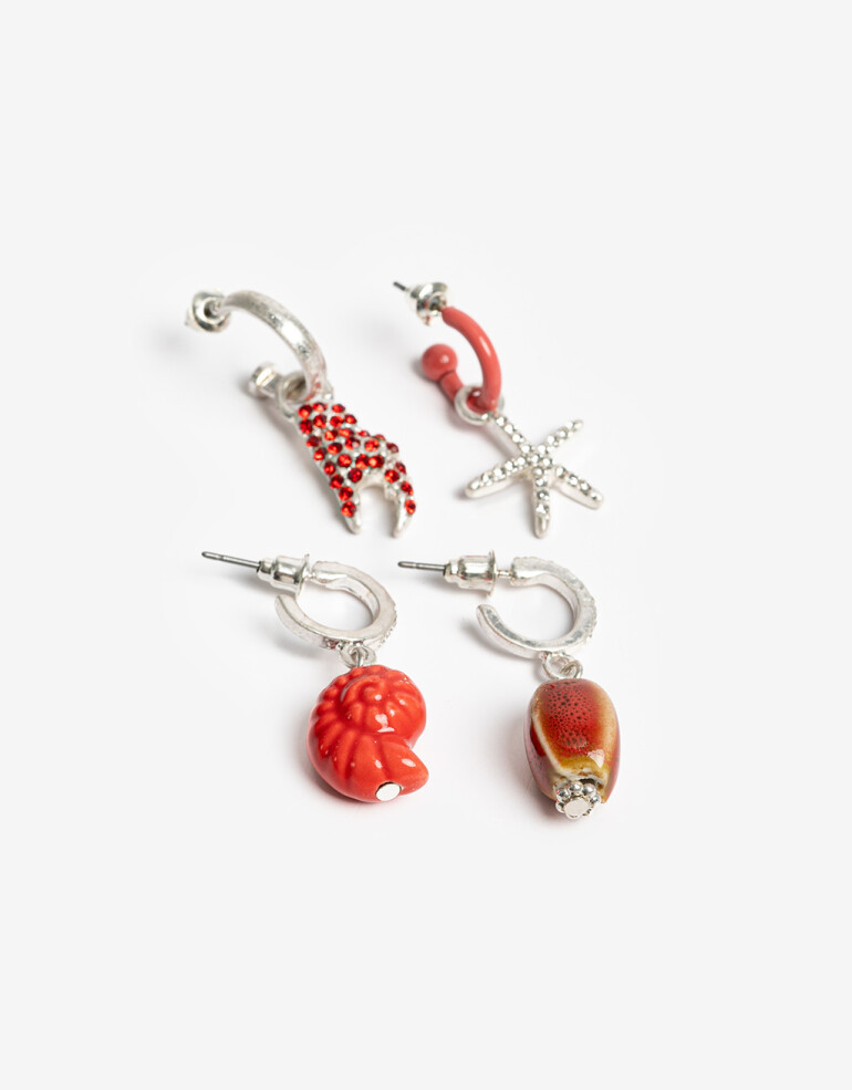 Aros Argollas Set Strass Argollas Set Maritimo - Rojo Medio