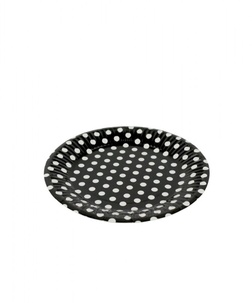 Plato 18 cm. diametro paquete x 10 NEGRO LUNARES