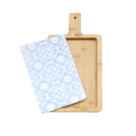 Tabla para picadas de bamboo con plato de cerámica extraíble Tabla Para Picadas De Bamboo Con Plato De Cerámica Extraíble