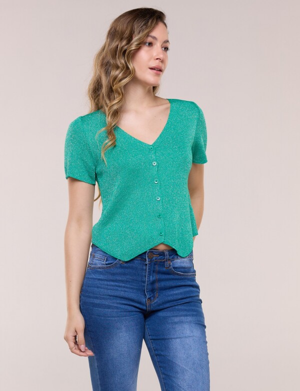 Cardigan Tejido Crop Con Brillo Y Escote V VERDE