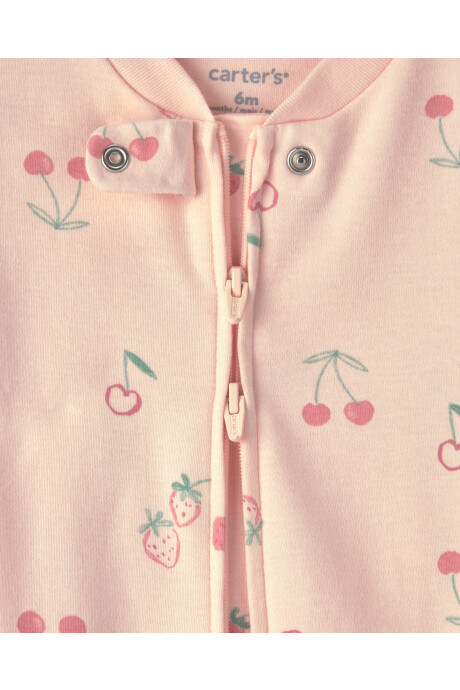 Pijama una pieza de algodón, con pie, rosado, diseño frutillas y cerezas Pijama una pieza de algodón, con pie, rosado, diseño frutillas y cerezas