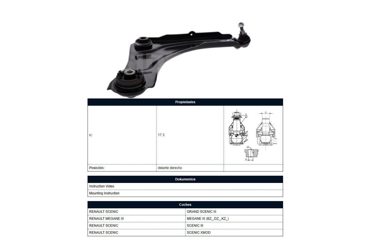 Parilla De Suspension Delantera Renault Megane 08-10 Der Parilla De Suspension Delantera Renault Megane 08-10 Der