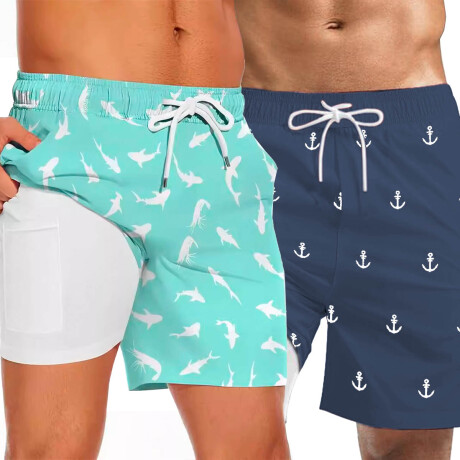 Set X2 Short Bermuda Playa Overzise Estampado Verano Verde Azul