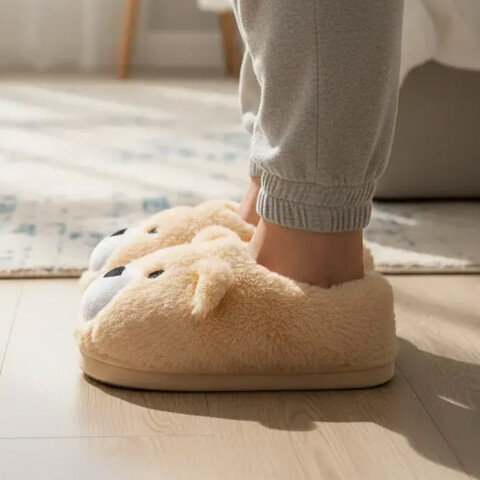 Pantufla Peluda de Oso Beige Talle único U