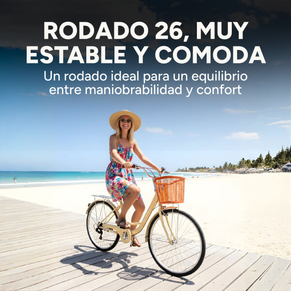 Bicicleta Pigewn Urbana Rodado 26 Canasto Freno Disco 7 Vel Crema 1