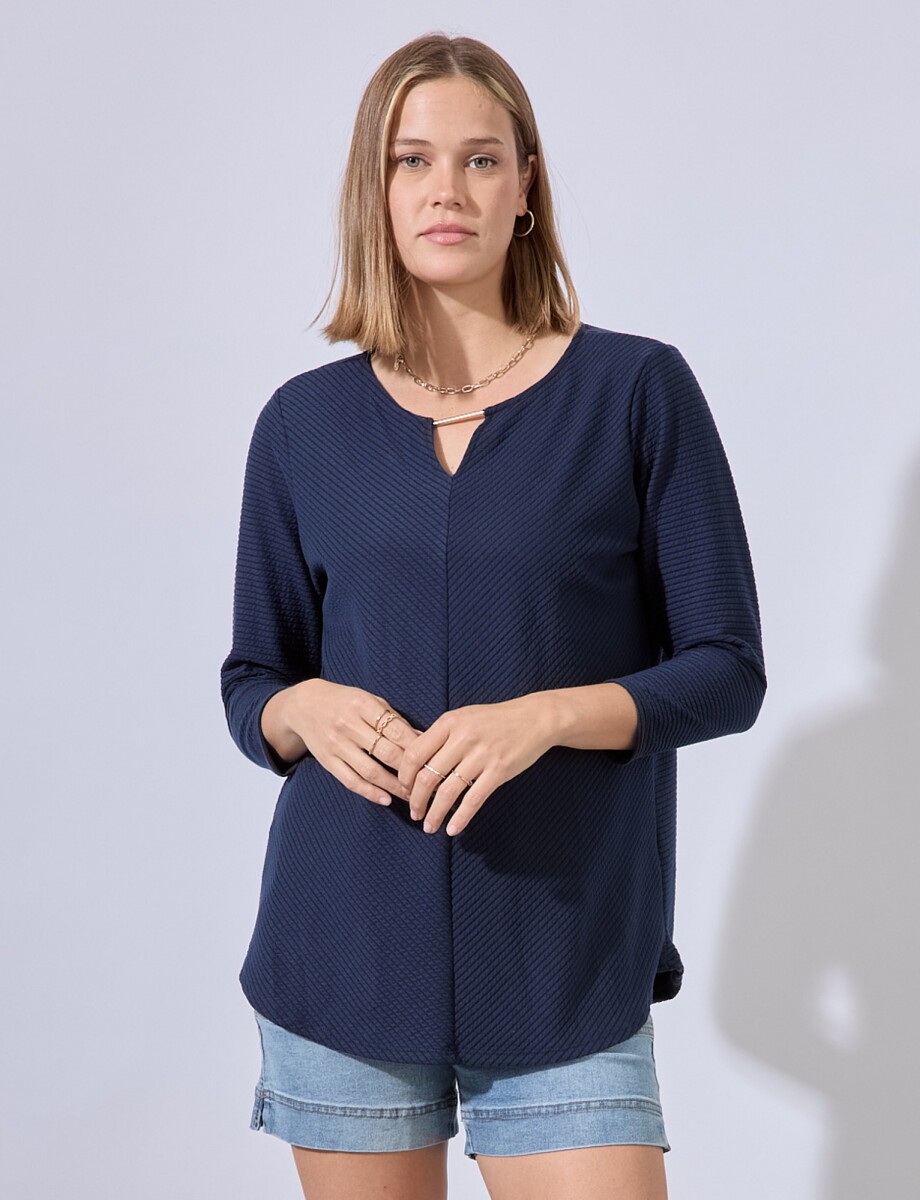 Blusa Ribs Escote Metal - Azul 