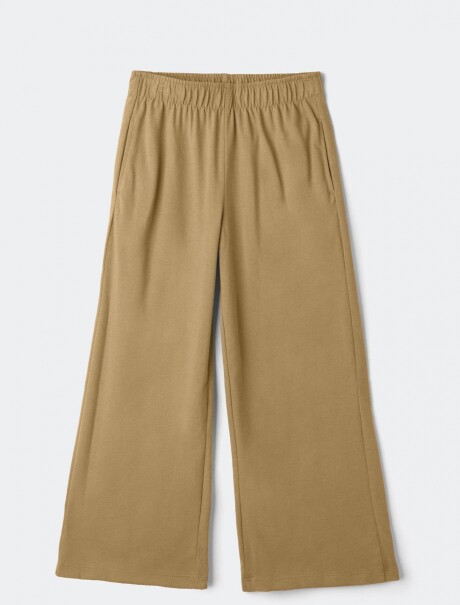 PANTALONES DE PIERNA ANCHA EN TEJIDO DE PUNTO MOSTAZA