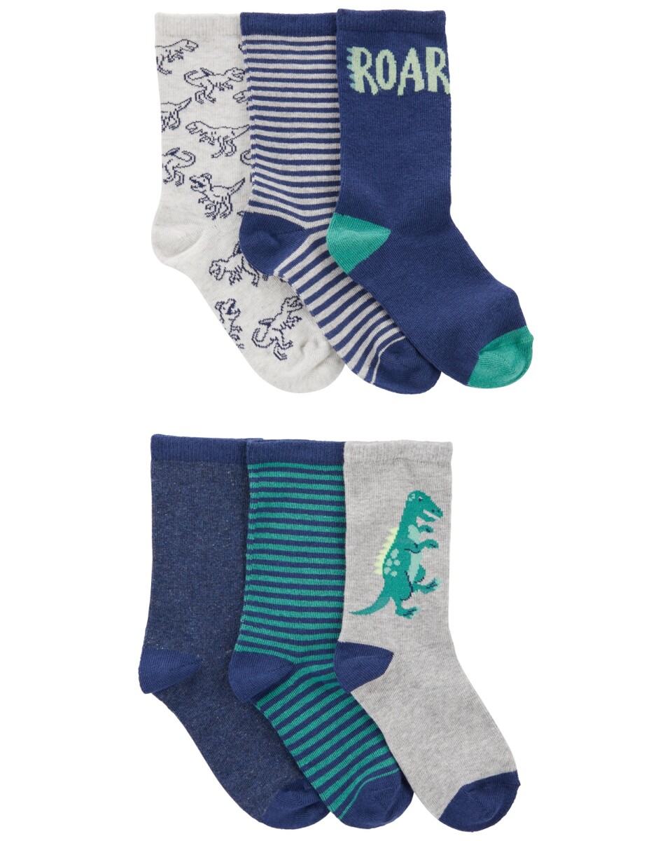 Pack seis pares de medias de algodón, diseño dino 