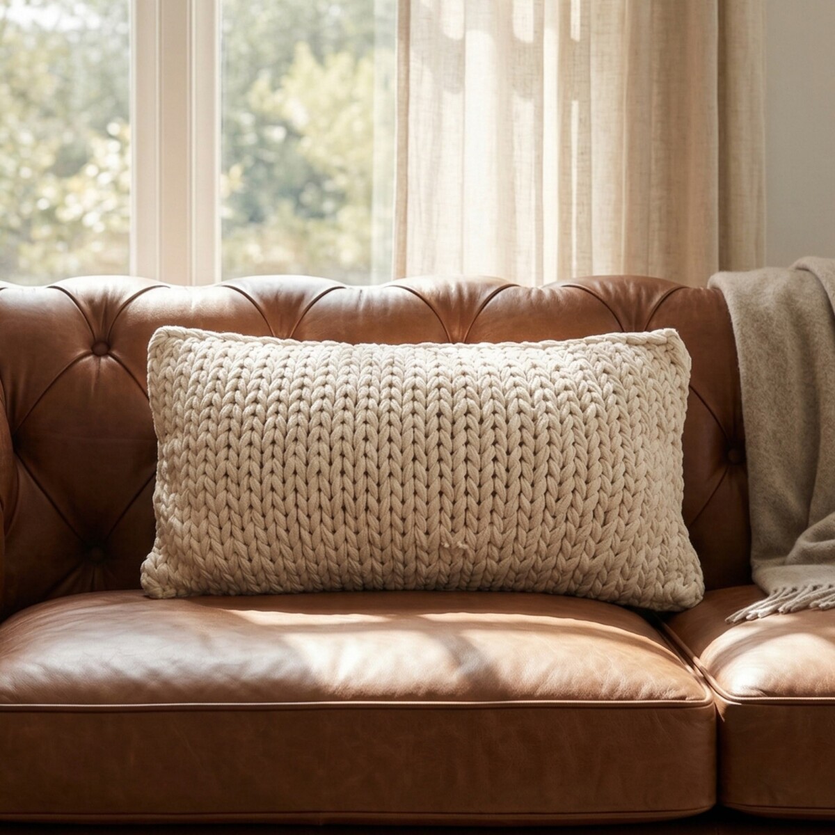 Almohadón Deco Tejido Doble Punto 30x50 - Pilar - Crudo 