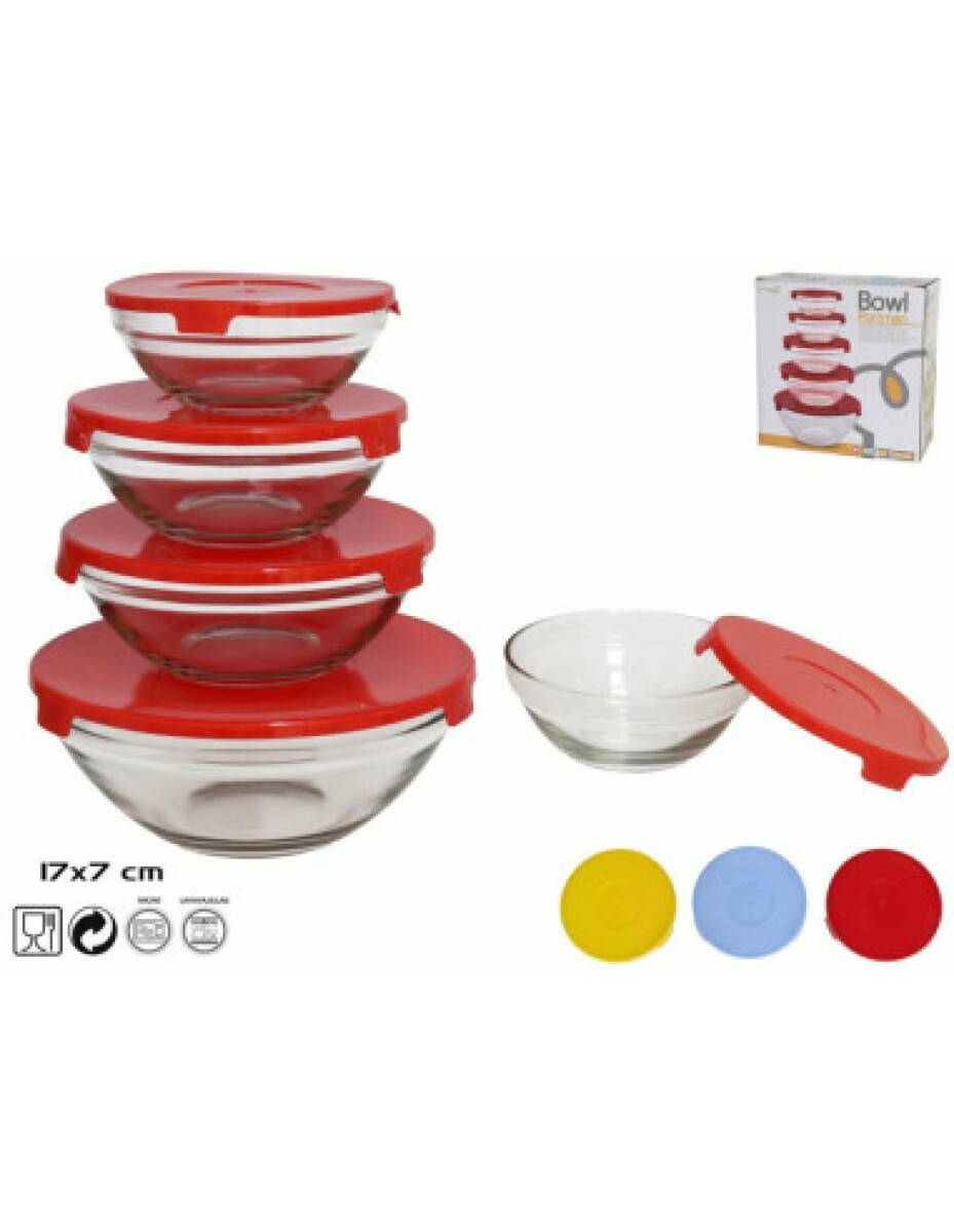 Set 5 Bowls Redondos de Vidrio con Tapa 17 cm 