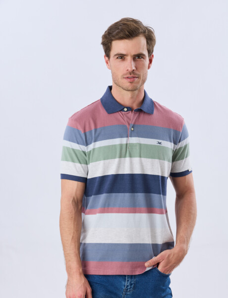 REMERA POLO JERSEY RAYADA Rosado