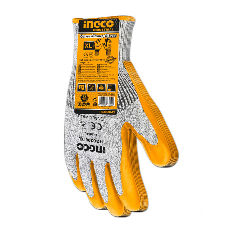 GUANTES AMARILLO RESISTENTE A CORTES HGCG08-XL INGCO TALLE XL GUANTES AMARILLO RESISTENTE A CORTES HGCG08-XL INGCO TALLE XL