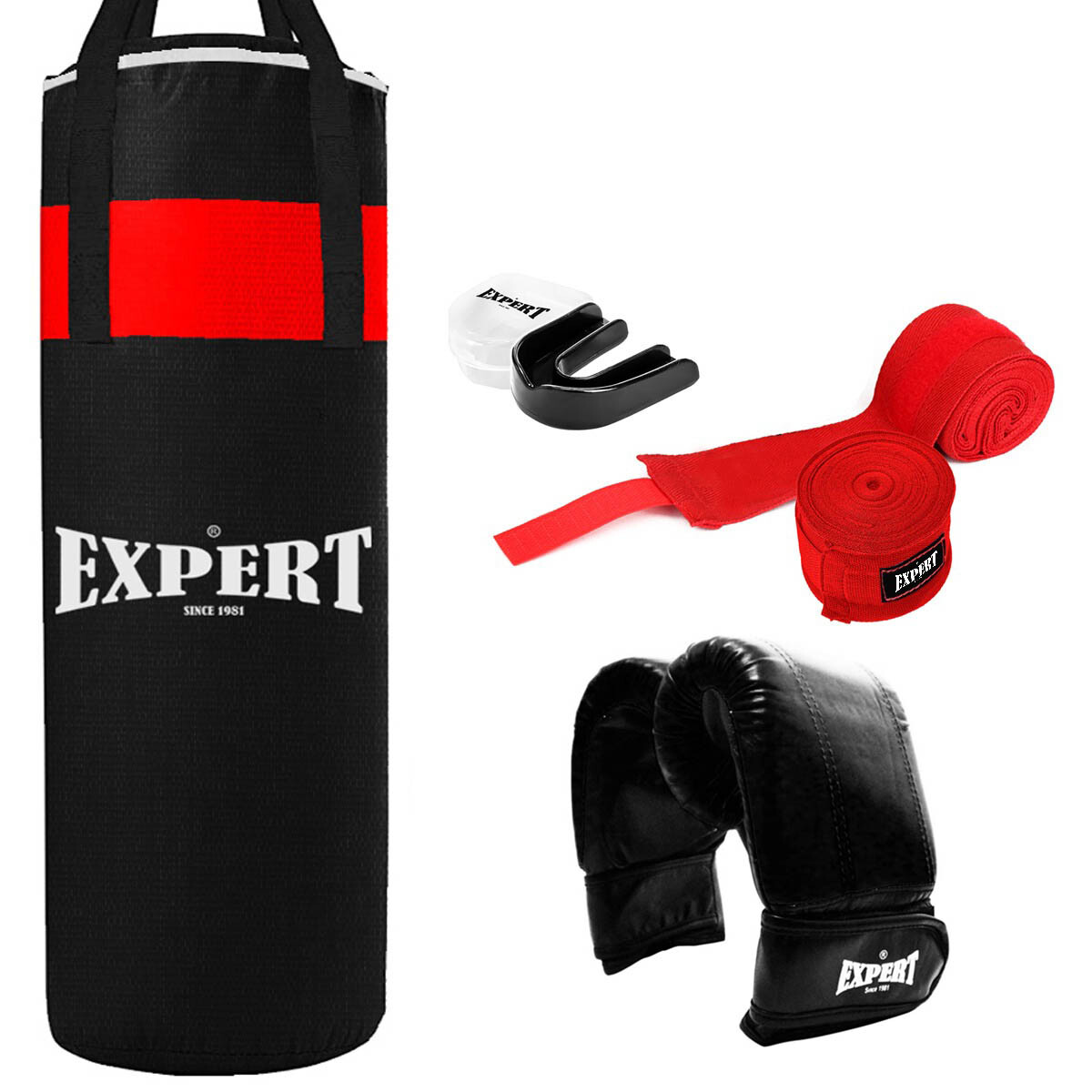 Kit Boxeo Bolsa Completa + Guantes + Bucal + Vendas - Bolsa Negra Adultos 