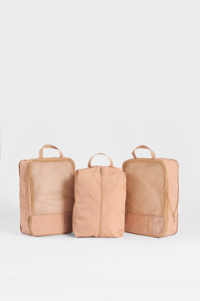 Set de 3 estuches de viaje con compartimentos grandes - tostado 