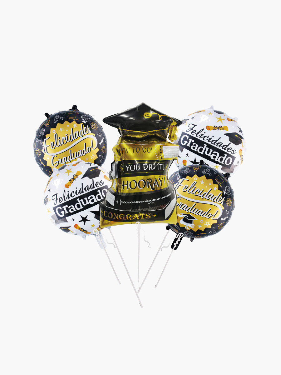 GLOBOS METALIZADOS GRADUACION SET - NEGRO 