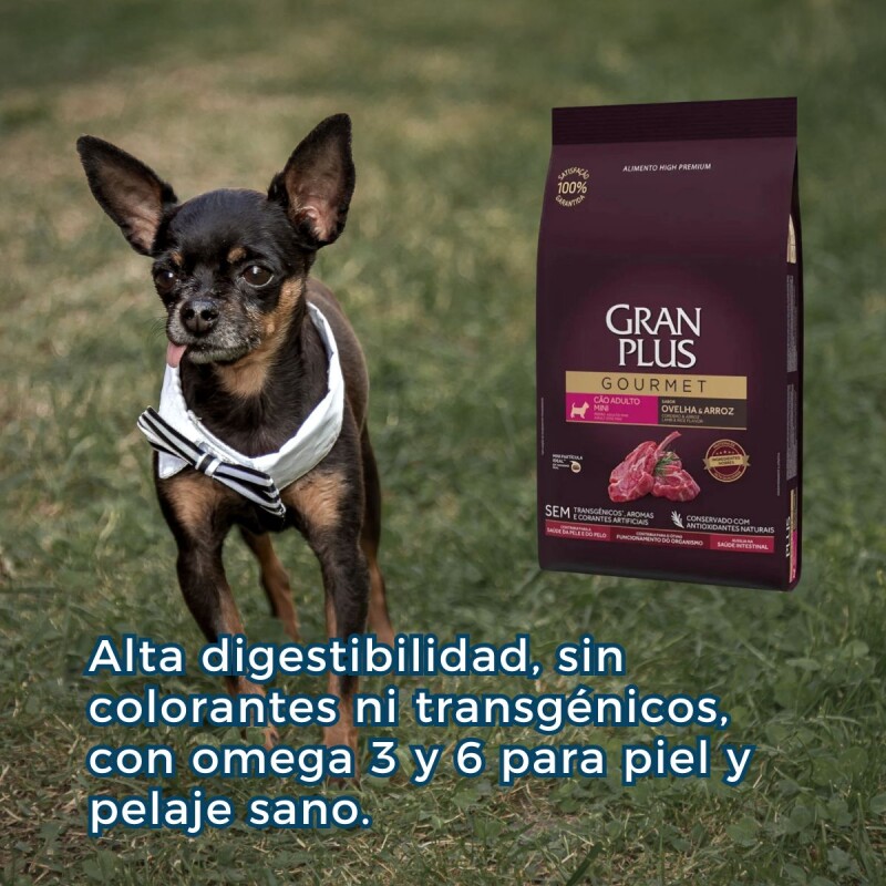 GRAN PLUS GOURMET ADULTO RAZAS PEQUEÑA-MINI CORDERO 10,1 KILOS + 1 KILO DE REGALO