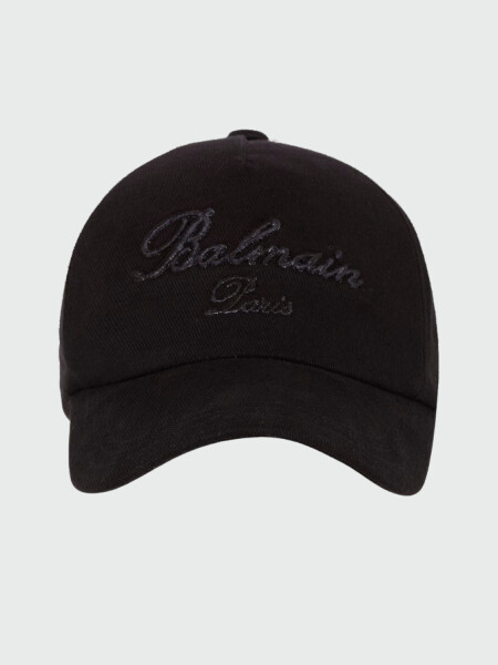 Balmain - Gorro con visera de algodón con bordado Balmain signature Negro