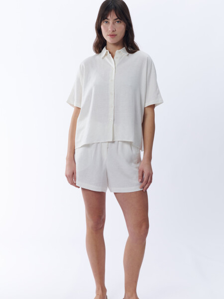 Camisa manga corta con lino Crudo