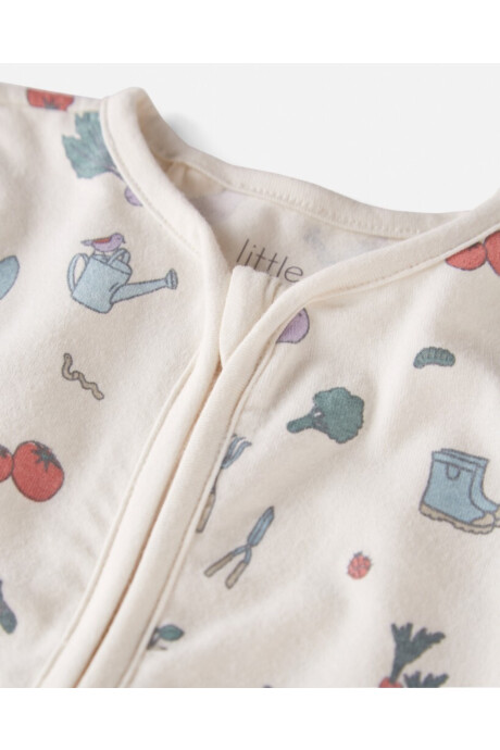 Pijama una pieza de algodón orgánico, con pie, diseño huerta Sin color