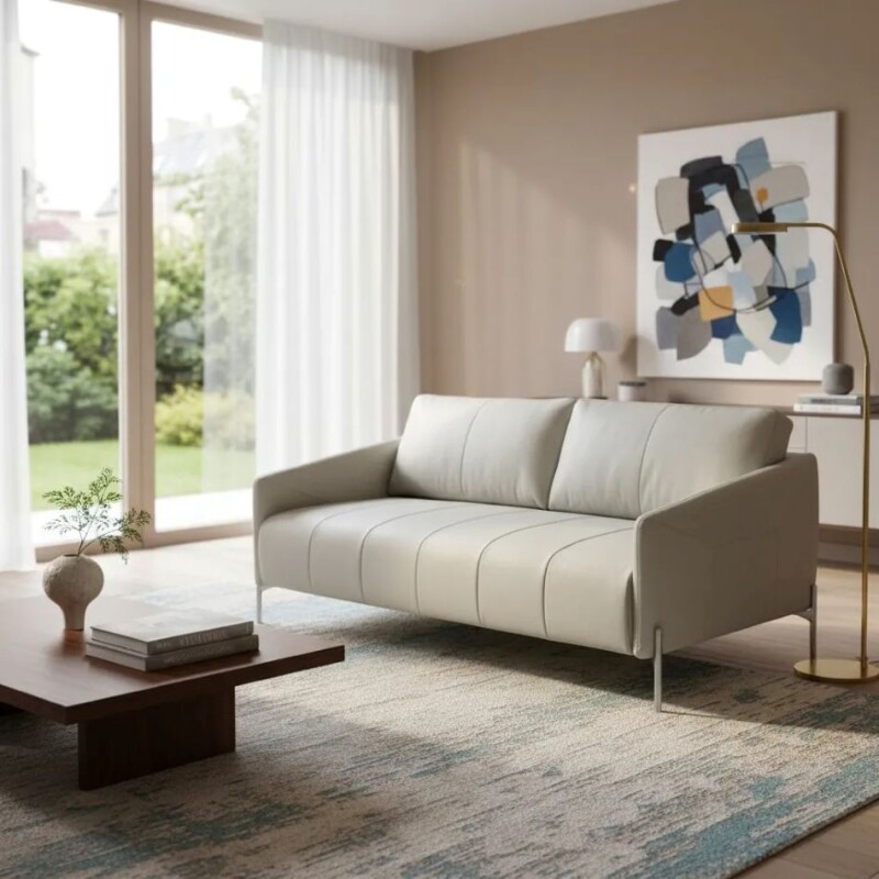 SOFA 2 CUERPOS - 100% CUERO - MODELO SANTIAGO - COLOR PERLA - PATAS CHAMPAGNE SOFA 2 CUERPOS - 100% CUERO - MODELO SANTIAGO - COLOR PERLA - PATAS CHAMPAGNE