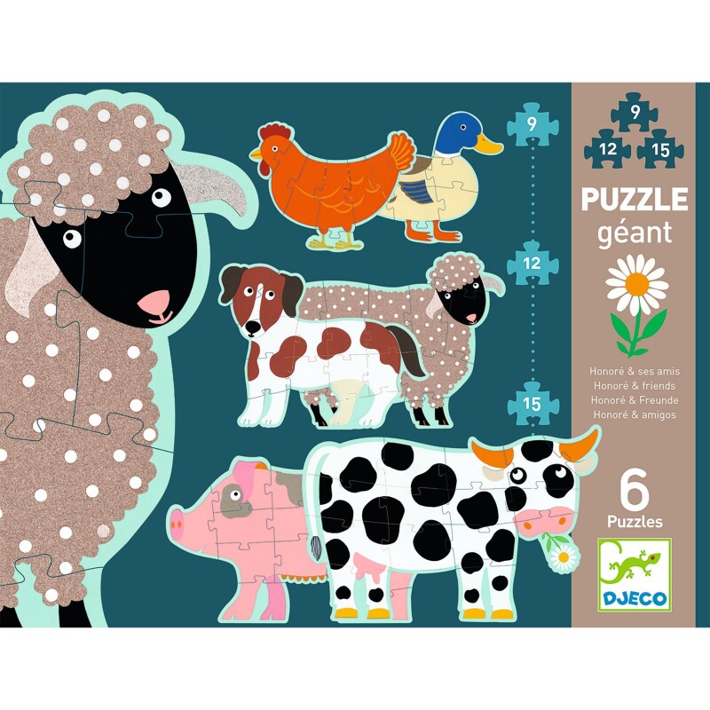 MAXIGEANT Puzzle X6 Maxi Geant 9, 12 Y 15 Pcs 3+ Djeco - Granja