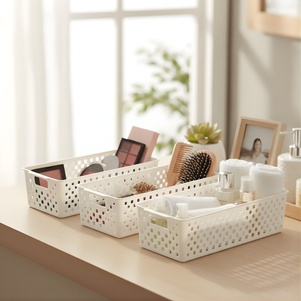 Set x3 Cesto organizador Quadratta calado GS - BLANCO 