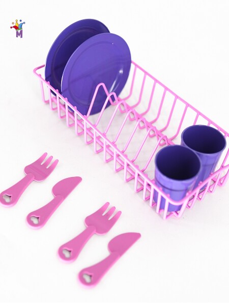 ESCURRIDOR PARA VAJILLA CON ACCESORIOS 25CM ROSADO