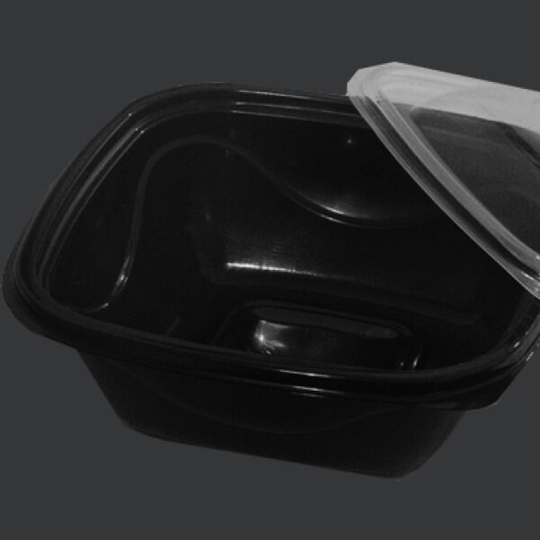 BANDEJA PET CON TAPA 15X15X6 CM. 750 CC. NEGRA. NEGRO