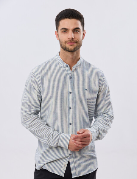 CAMISA RAYADA DE LINO CUELLO MAO Denim