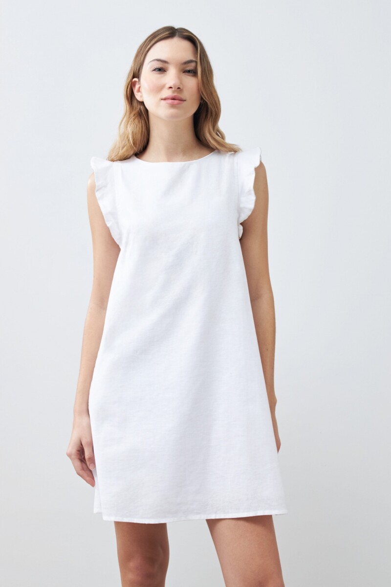 Vestido de lino con vivo metálico blanco