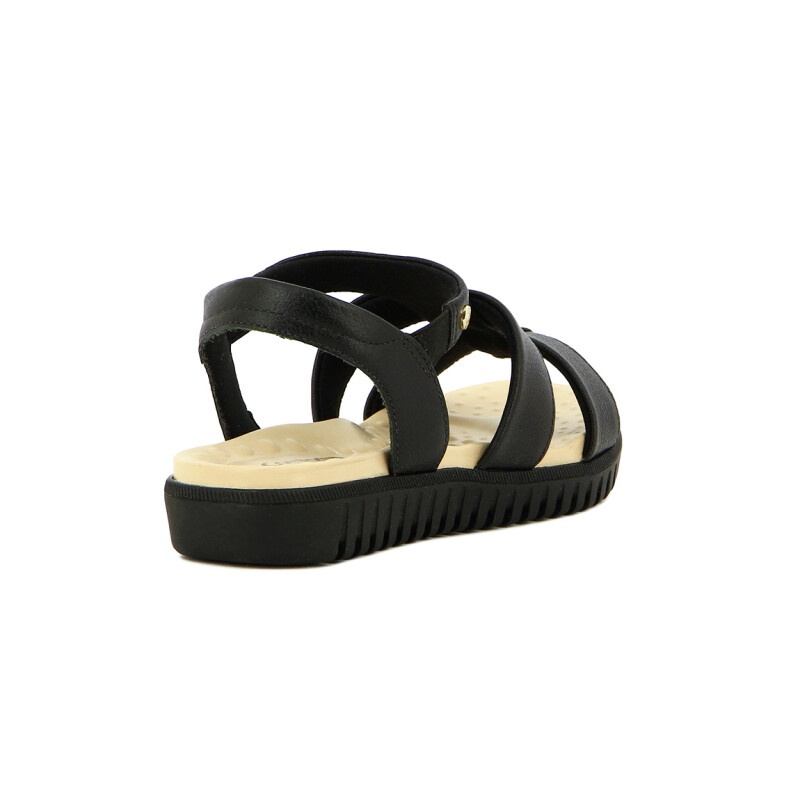 Sandalias Cuero Mujer Comfortflex Pulsera Con Elástico Negro