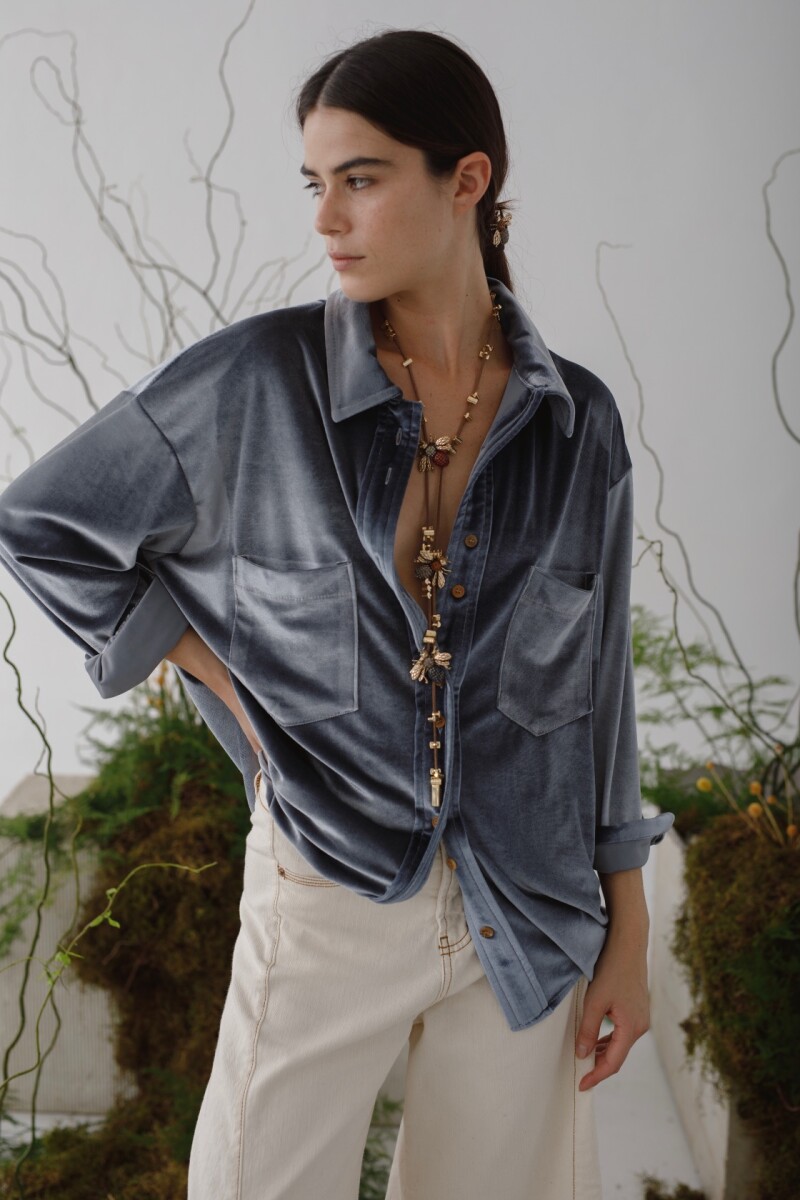 Camisa Bimba Velvet Celeste