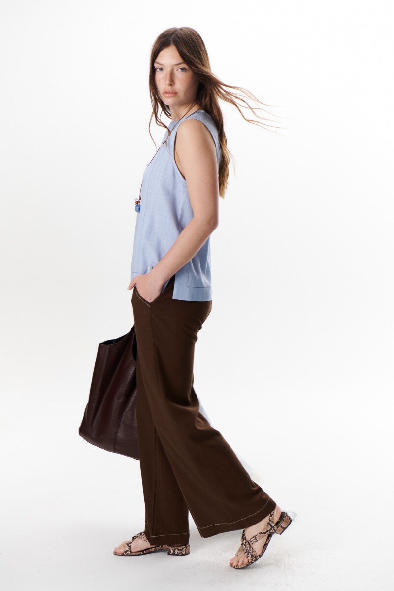 PANTALON LINO POCKET MARRON