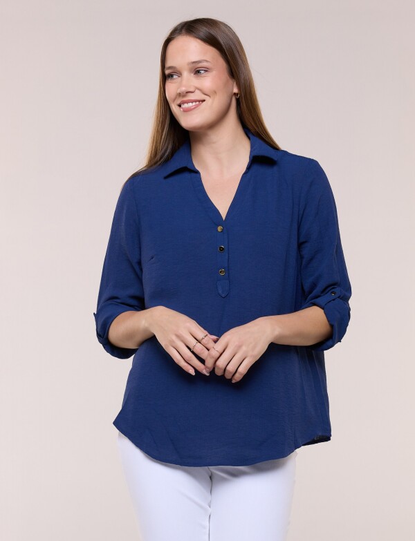 Blusa Holgada Triple Botón AZUL