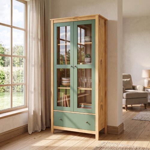 Cristalero 2 Puertas 1 Cajón Material Natural - Mari Verde