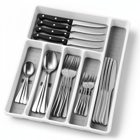 Set de 24 Cubiertos IMBACK IBK-HMJ077 | Acero Inoxidable con Cubertero Organizador de 6 Compartimentos Set de 24 Cubiertos IMBACK IBK-HMJ077 | Acero Inoxidable con Cubertero Organizador de 6 Compartimentos