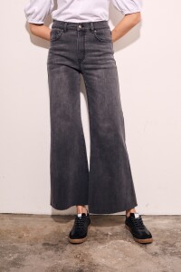 Jean Flared Wide Leg Denim Gris