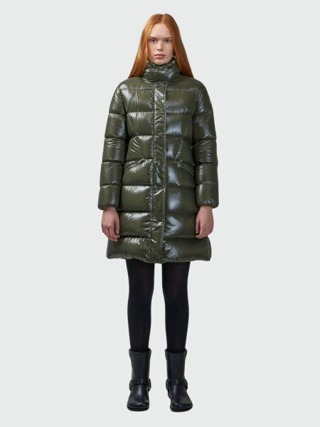 Moncler - Campera larga rellena de plumas con cinto ajustable, Bellevue Verde