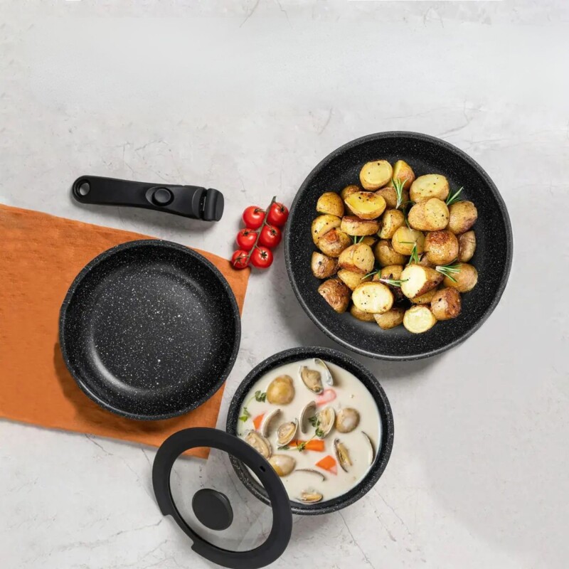 Batería De Cocina Selecta 5 Pzas Mango Extraíble Negro