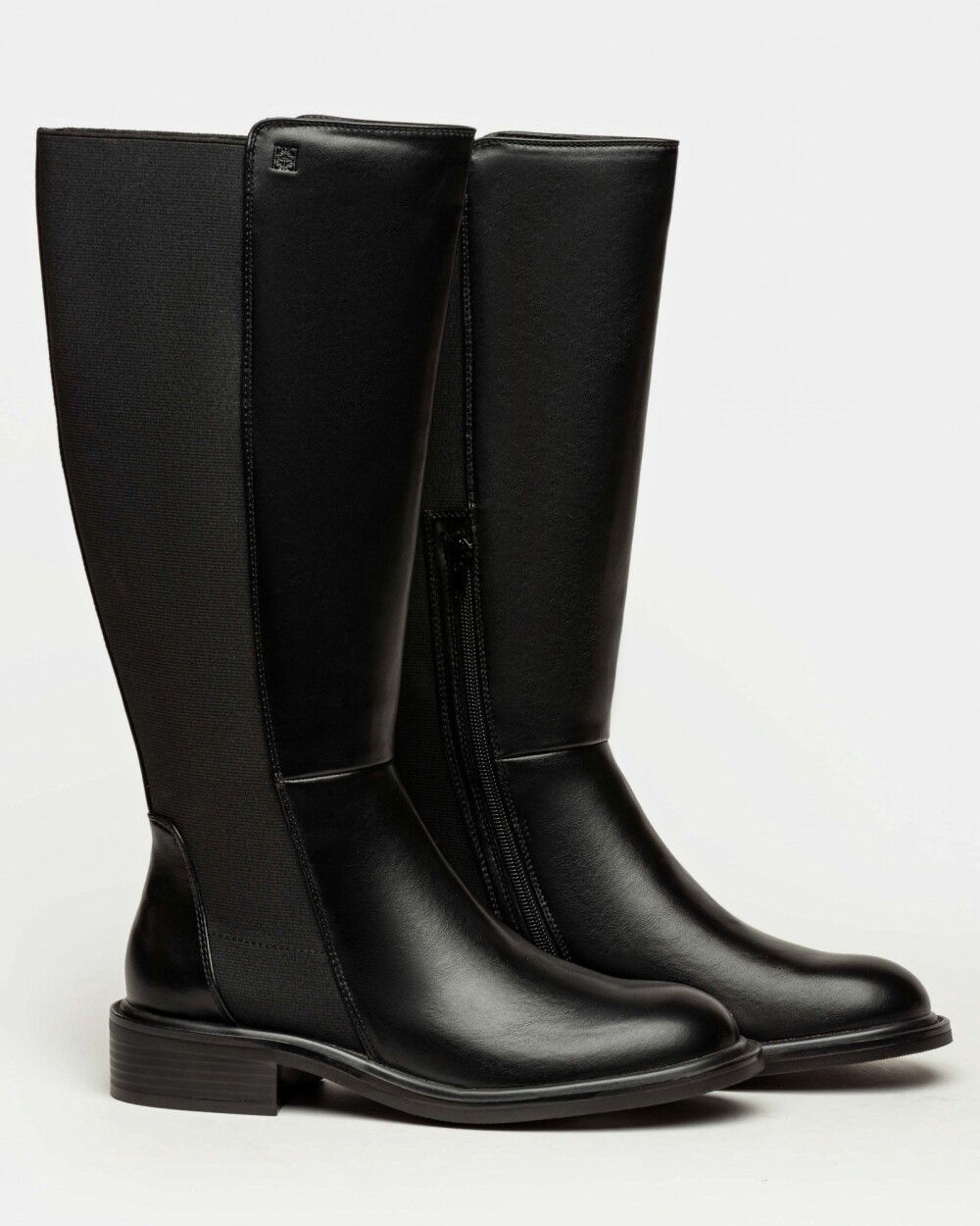 Bota caña alta York en efecto cuero Negro