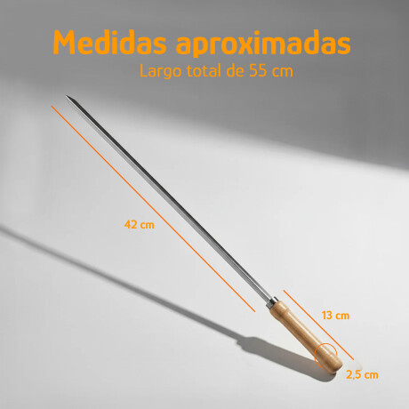Espetón Simple 55cm P/Carnes Verduras Acero Cromado Reforzad Plateado