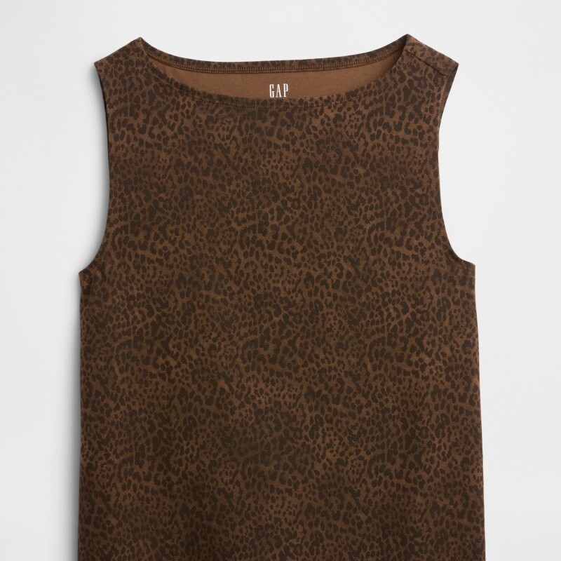 V-SL BOATNECK TOP PRINT BROWN CHEETAH