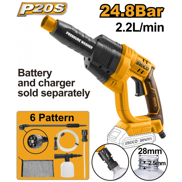 HIDROLAVADORA 20V P20S SIN BAT SIN CARGADOR CPWLI2008 INGCO HIDROLAVADORA 20V P20S SIN BAT SIN CARGADOR CPWLI2008 INGCO