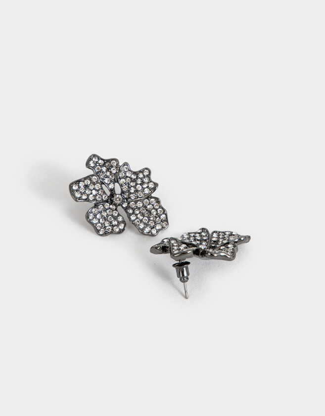 Aros Pasantes Flores Aros Pasantes Con Flores - Plateado Hematite
