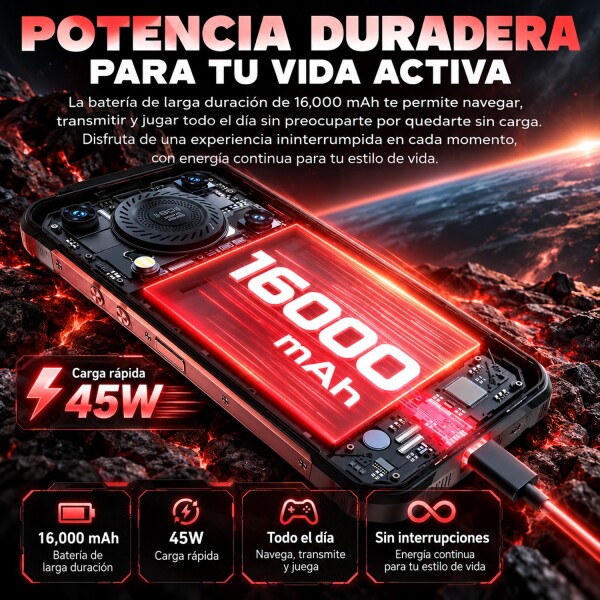 Celular De Trabajo Oukitel Wp56 5g 36(12+24)gb 512gb 16000mah Sonido Potente CEL OUKITEL WP56 5G 12/512GB NEGRO