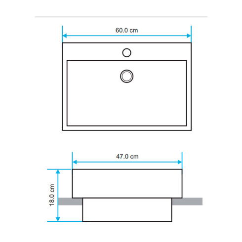 BACHA DE EMPOTRAR RECTANGULAR BLANCA LOZA 60X47X18 CM 000