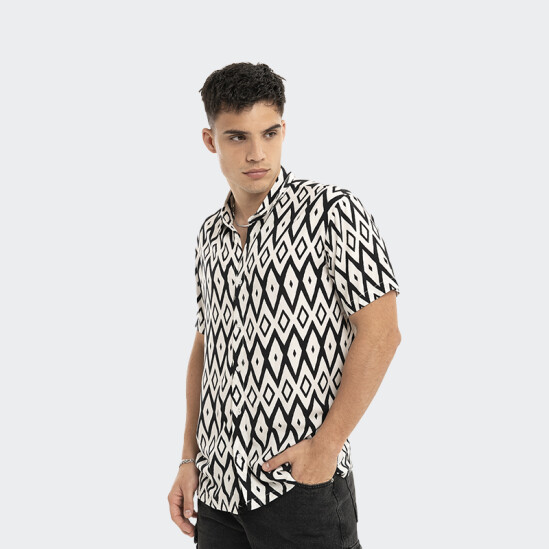 Camisa Reef de Manga Corta Geométrica Blanco