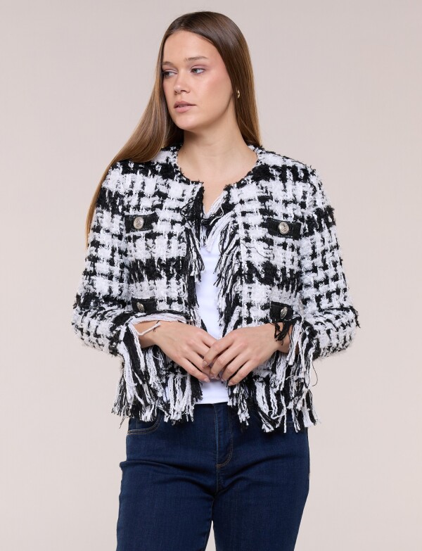 Chaqueta Tweed Con Flecos BLANCO/NEGRO