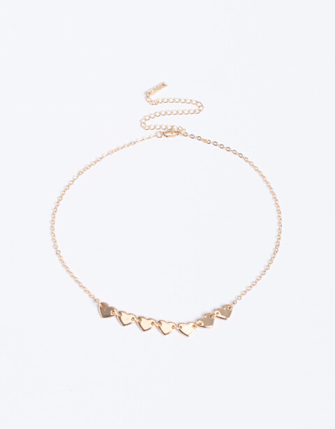 Collares Cortos Metal Collar Corto De Corazones Bañado En Oro - Dorado