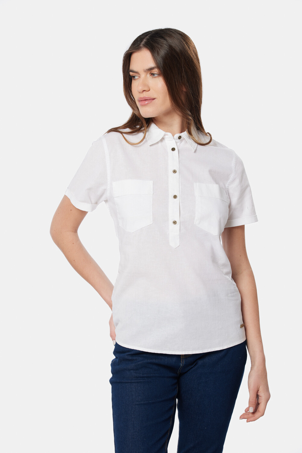 CAMISA DE LINO MEDIO BOTÓN Blanco